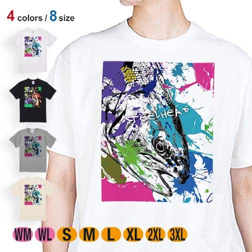 【Tシャツ】ニジマス(スチールヘッド) ペンキペイント 5.6oz Cotton:100%