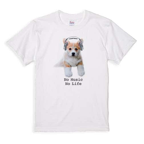 【Tシャツ】コーギーだってNo Music No Life 5.6oz Cotton:100%