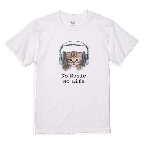 【Tシャツ】猫だってNo Music No Life 5.6oz Cotton:100%