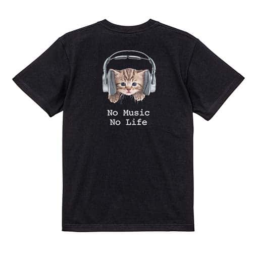【Tシャツ】猫だってNo Music No Life 5.6oz Cotton:100%
