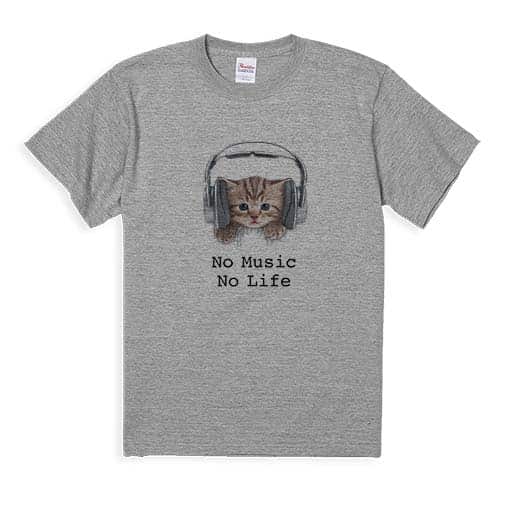 【Tシャツ】猫だってNo Music No Life 5.6oz Cotton:100%