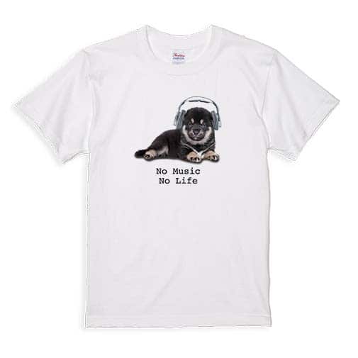 【Tシャツ】黒柴（子犬）だってNo Music No Life 5.6oz Cotton:100%