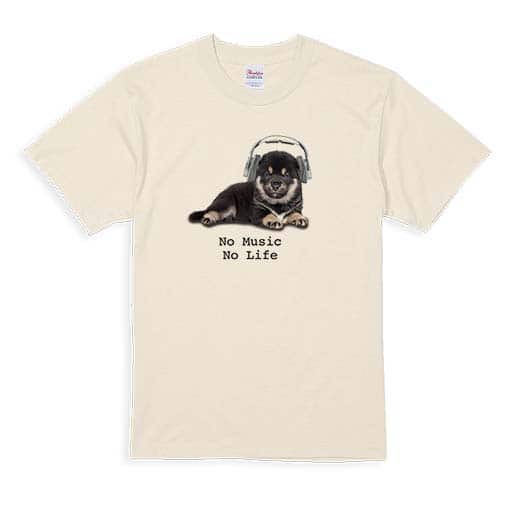 【Tシャツ】黒柴（子犬）だってNo Music No Life 5.6oz Cotton:100%