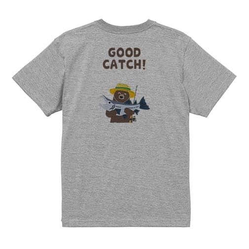 【Tシャツ】【釣りざんまい】サケを釣るクマさん  5.6oz Cotton:100%