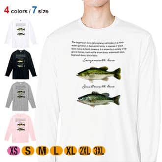 【長袖Tシャツ】オオクチバス(ラージマウスバス)とコクチバス(スモールマウスバス) 5.6oz Cotton:100%