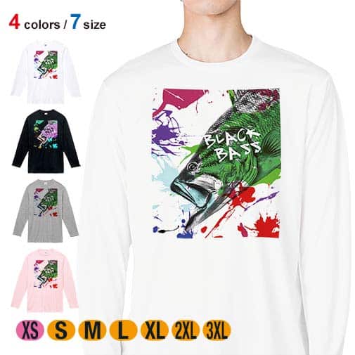 【長袖Tシャツ】ブラックバス ペンキペイント 5.6oz Cotton:100%