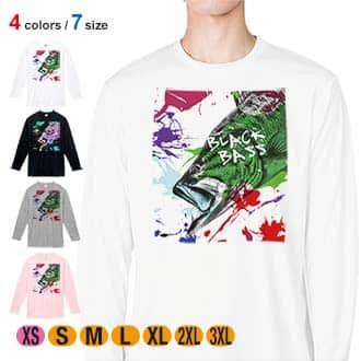 【長袖Tシャツ】ブラックバス　ペンキペイント 5.6oz Cotton:100%