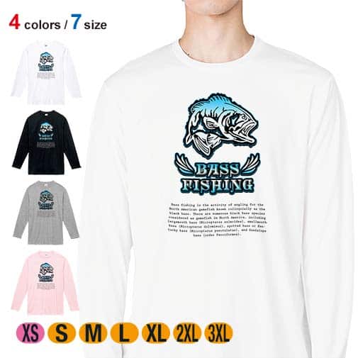 【長袖Tシャツ】バスフィッシング ローライダーフォント ブルー 5.6oz Cotton:100%