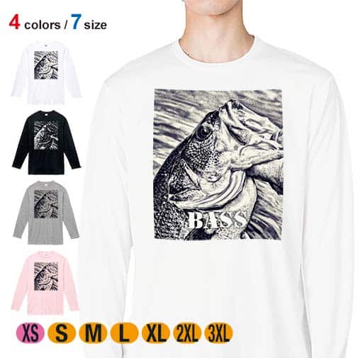 【長袖Tシャツ】ブラックバス ハンドランディング モノトーン 5.6oz Cotton:100%