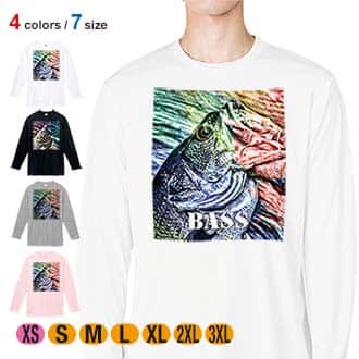 【長袖Tシャツ】ブラックバス　ハンドランディング　カラフル 5.6oz Cotton:100%