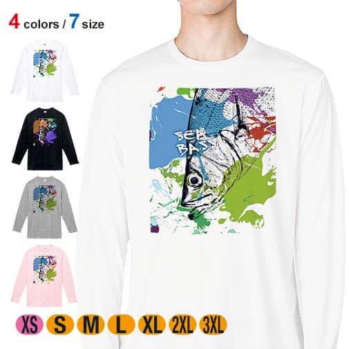 【長袖Tシャツ】シーバス(ヒラスズキ) ペンキペイント 5.6oz Cotton:100%