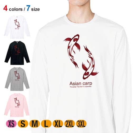【長袖Tシャツ】錦鯉 紅白 Koi Fish ホワイト 5.6oz Cotton:100%