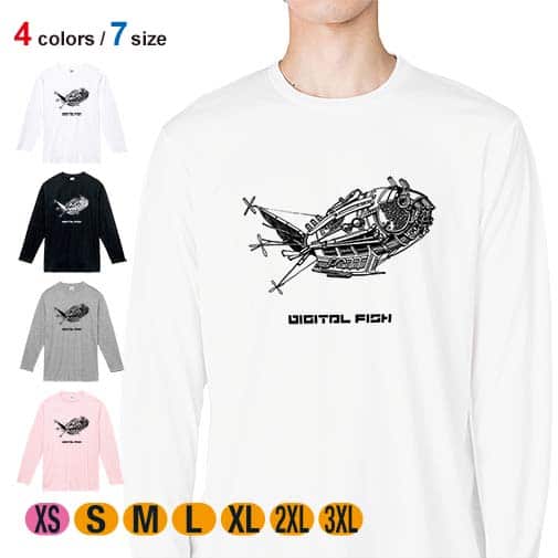 【長袖Tシャツ】デジタル フィッシュ 5.6oz Cotton:100%