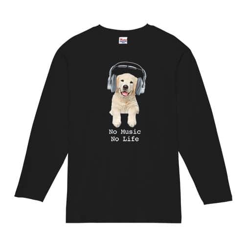 【長袖Tシャツ】レトリバーだってNo Music No Life 5.6oz Cotton:100%