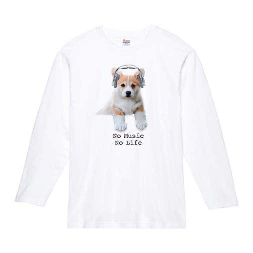 【長袖Tシャツ】コーギーだってNo Music No Life 5.6oz Cotton:100%