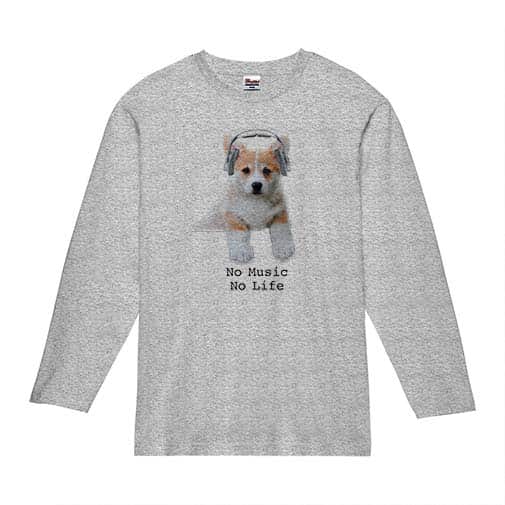 【長袖Tシャツ】コーギーだってNo Music No Life 5.6oz Cotton:100%