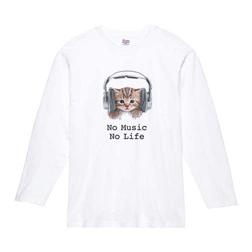 【長袖Tシャツ】猫だってNo Music No Life 5.6oz Cotton:100%