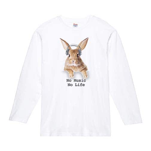 【長袖Tシャツ】ウサギだってNo Music No Life 5.6oz Cotton:100%