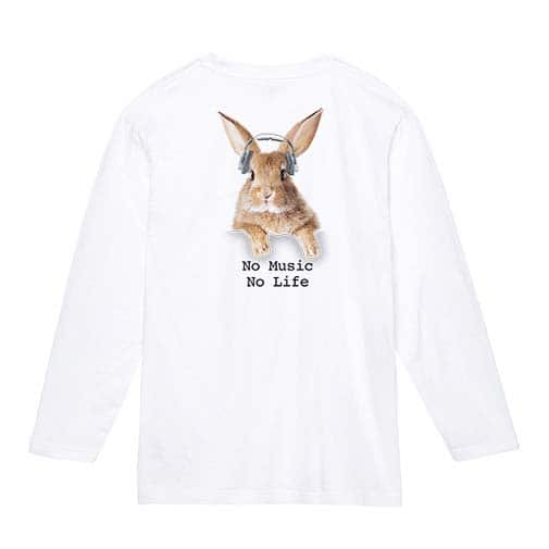 【長袖Tシャツ】ウサギだってNo Music No Life 5.6oz Cotton:100%