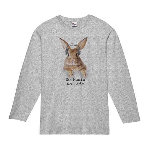 【長袖Tシャツ】ウサギだってNo Music No Life 5.6oz Cotton:100%