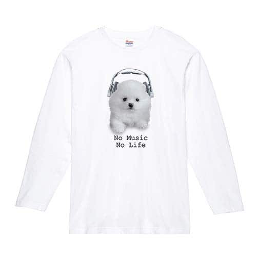 【長袖Tシャツ】ポメラニアンだってNo Music No Life 5.6oz Cotton:100%