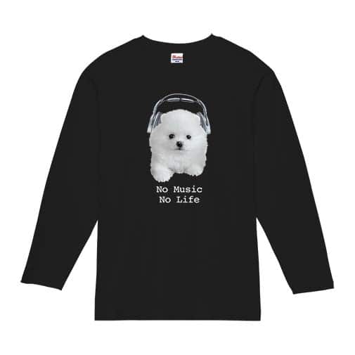 【長袖Tシャツ】ポメラニアンだってNo Music No Life 5.6oz Cotton:100%