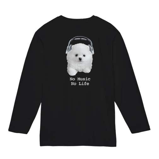【長袖Tシャツ】ポメラニアンだってNo Music No Life 5.6oz Cotton:100%
