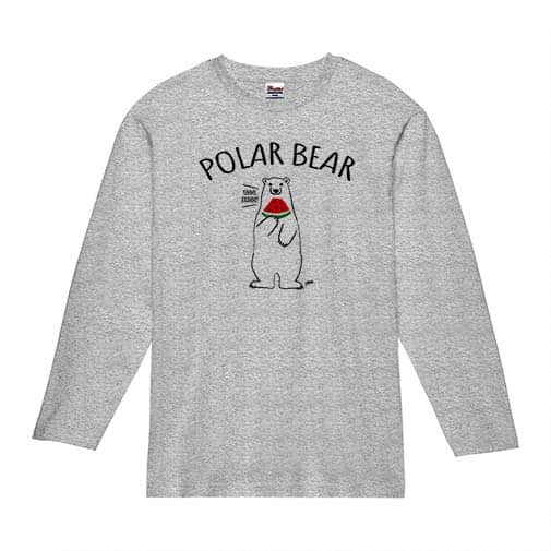 【長袖Tシャツ】シロクマさんとスイカ(wakat) 5.6oz Cotton:100%