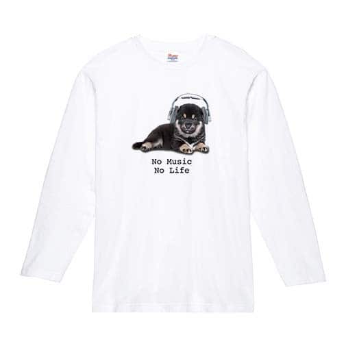 【長袖Tシャツ】黒柴（子犬）だってNo Music No Life 5.6oz Cotton:100%