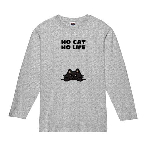 【長袖Tシャツ】何か気になる黒猫(wakat) 5.6oz Cotton:100%