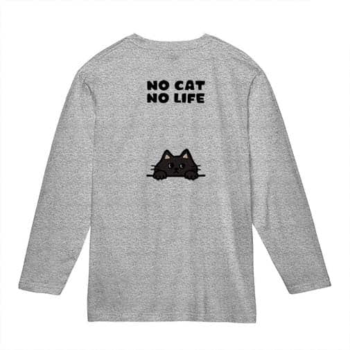 【長袖Tシャツ】何か気になる黒猫(wakat) 5.6oz Cotton:100%