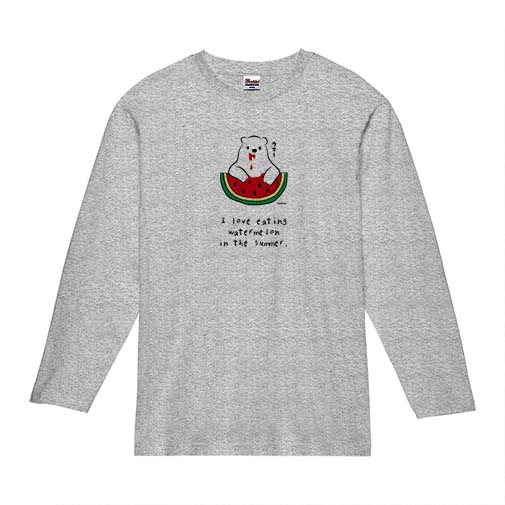【長袖Tシャツ】シロクマさんスイカウマー(wakat) 5.6oz Cotton:100%