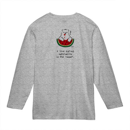 【長袖Tシャツ】シロクマさんスイカウマー(wakat) 5.6oz Cotton:100%