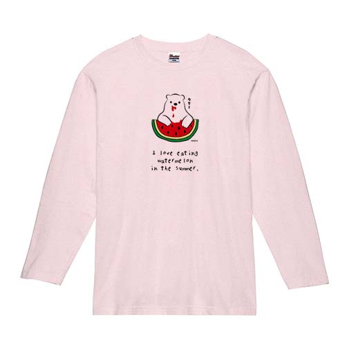 【長袖Tシャツ】シロクマさんスイカウマー(wakat) 5.6oz Cotton:100%