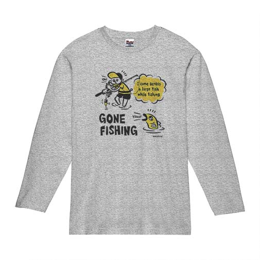 【長袖Tシャツ】【釣りざんまい】釣り人と魚の遭遇_DG  5.6oz Cotton:100%