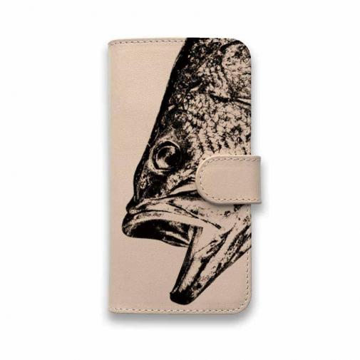 【手帳型】高級本革スマホケース ヌメ革 ブラックバス