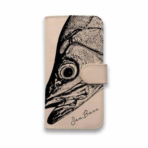 【手帳型】高級本革スマホケース ヌメ革 シーバス(スズキ)