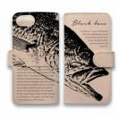 【手帳型】高級本革スマホケース ヌメ革 ブラックバス ロクマル