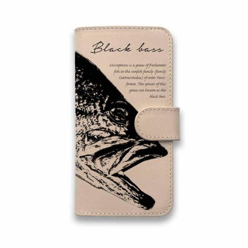 【手帳型】高級本革スマホケース ヌメ革 ブラックバス ロクマル