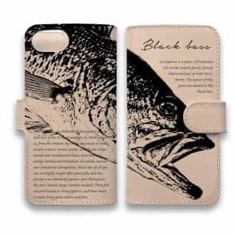 【手帳型】高級本革スマホケース ヌメ革 ブラックバス ロクマル