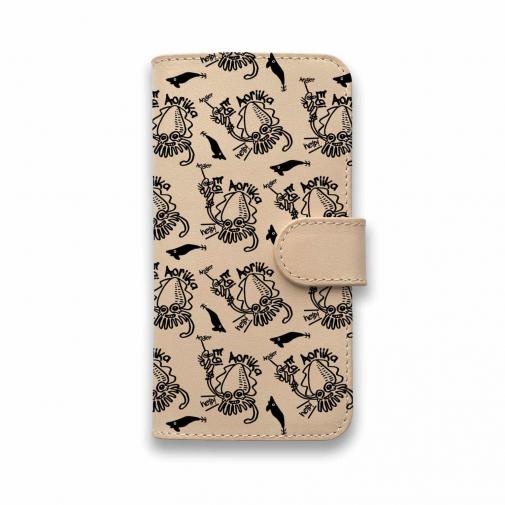 【手帳型】【釣りざんまい】本革 エギに釣られるアオリイカ