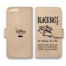 【手帳型】【釣りざんまい】本革 ドット絵のブラックバス