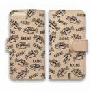 【手帳型】【釣りざんまい】本革 ドット絵のブラックバスがいっぱい