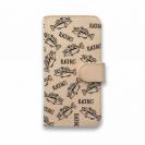 【手帳型】【釣りざんまい】本革 ドット絵のブラックバスがいっぱい