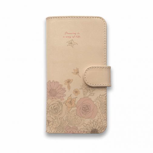 【手帳型】高級本革スマホケース 香る花々
