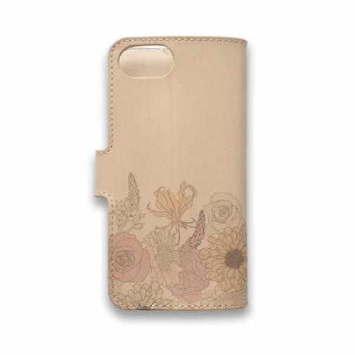 【手帳型】高級本革スマホケース 香る花々