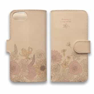 【手帳型】高級本革スマホケース 香る花々