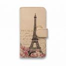 【手帳型】高級本革スマホケース ビンテージなエッフェル塔