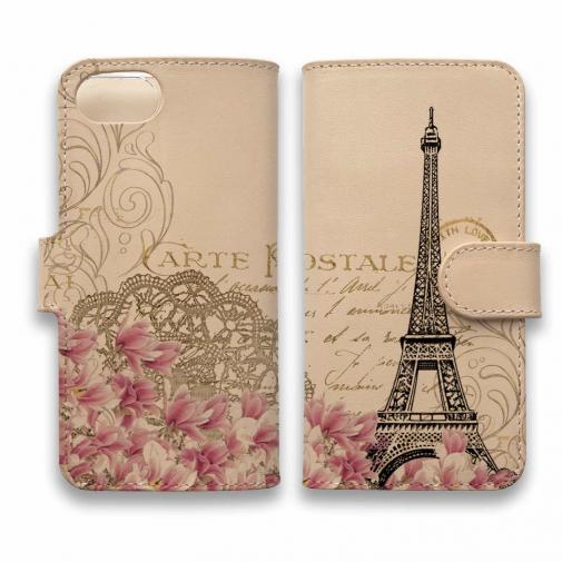 【手帳型】高級本革スマホケース ビンテージなエッフェル塔