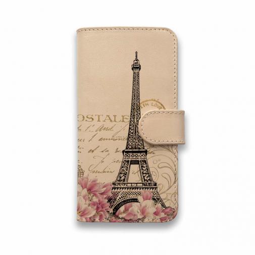 【手帳型】高級本革スマホケース ビンテージなエッフェル塔